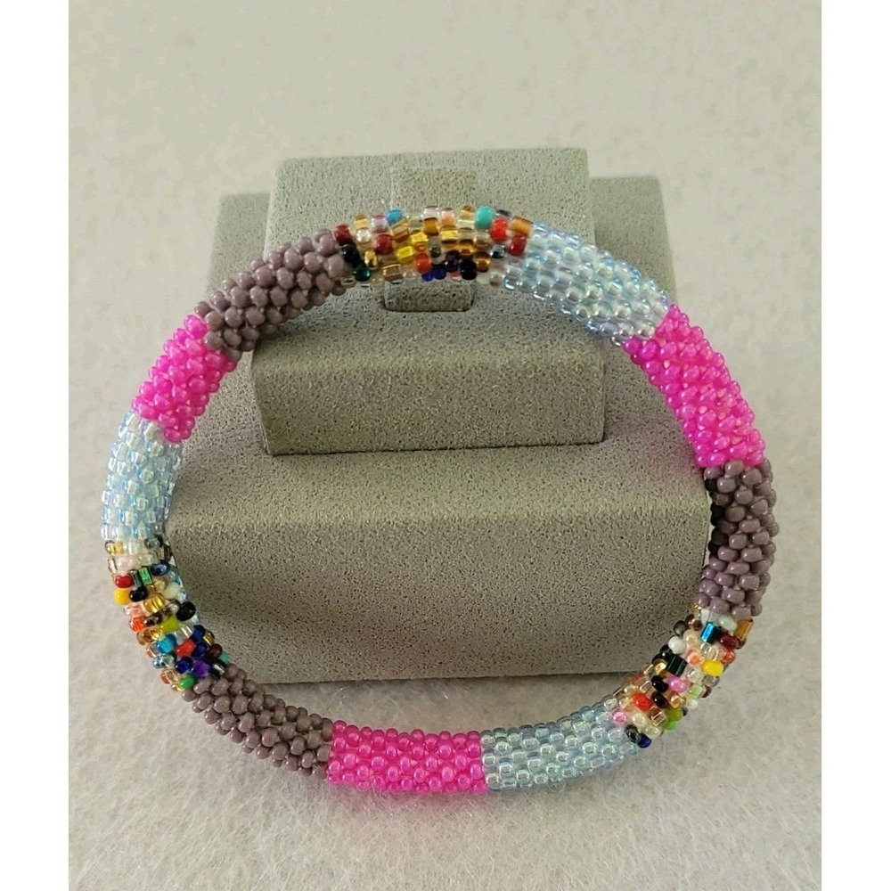 Nepal Handmade Bead Crochet Roll On Bracelet Glass Seed Bead Size 6.5 8g
